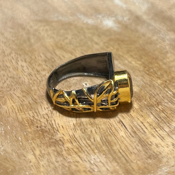 NWOT Black Rhodium 925 Sterling Silver Citrine Crystal Statement Ring - Picture 10 of 16